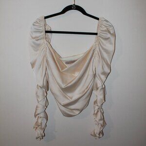 Beige Botany Off White Cropped Long Sleeve Shirt Size L